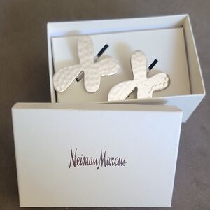 Neiman Marcus White Hammered Cross-Style Cufflinks